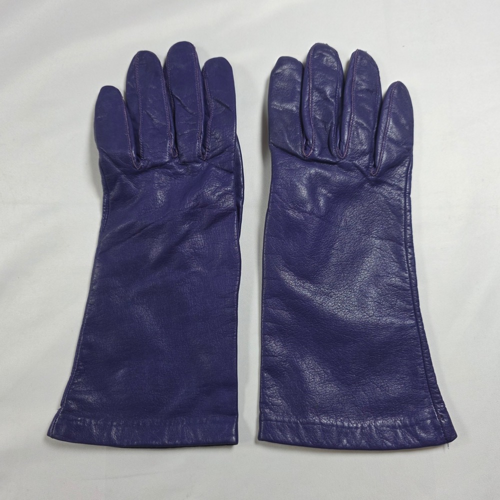 Van Raalte Vintage Rare Purple Genuine Leather Gloves Tricot Lined Medium Taiwan